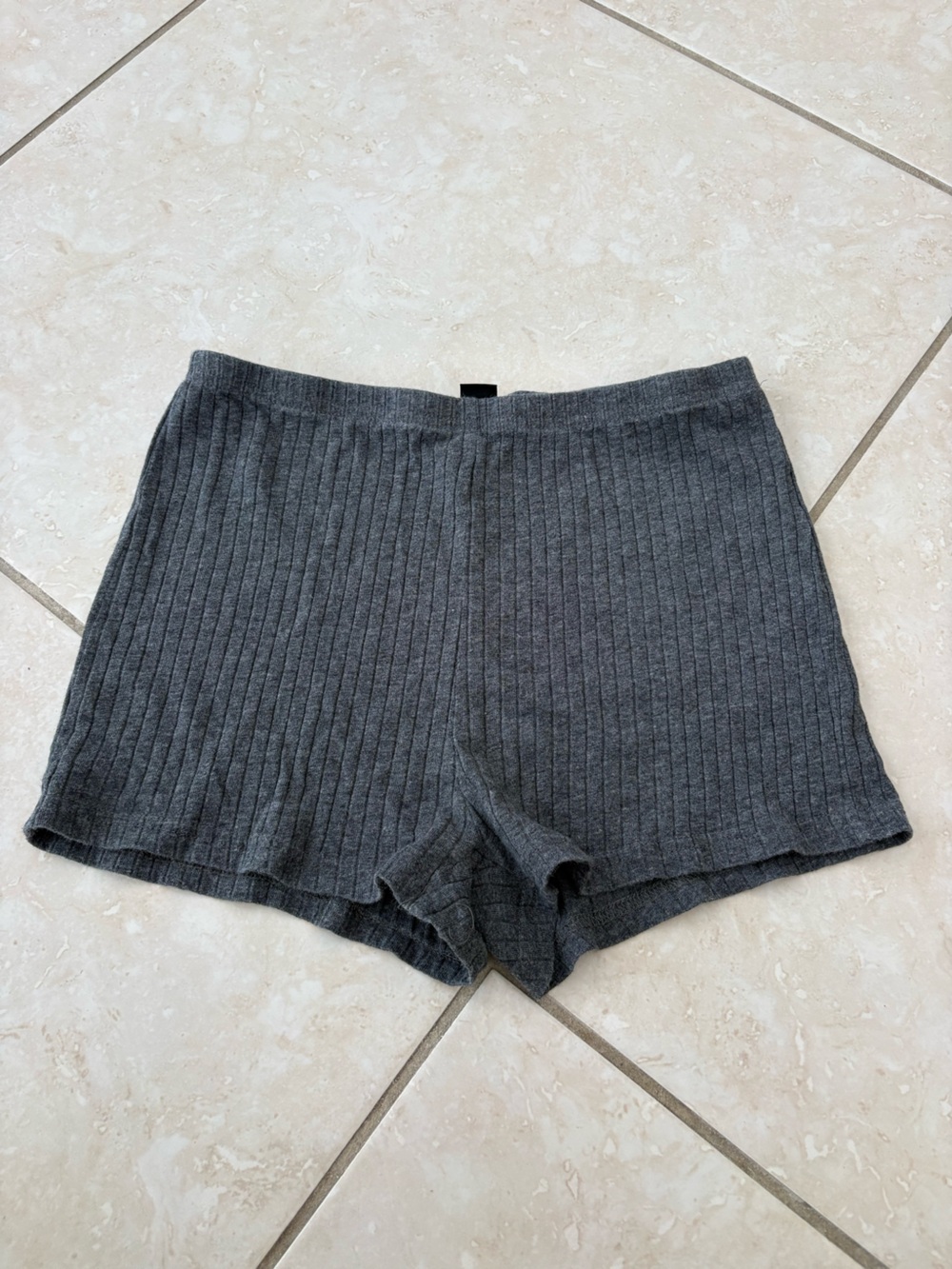 Comfy Grey Ribbed Knit Shorts - Charcoal